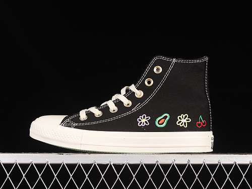 【220】[A06065C]-[CHUCK TAYLOR ALL STAR HIGH FESTIVAL EMBROIDERED FRUITS FLORALS BLACK/GREEN BEAM]