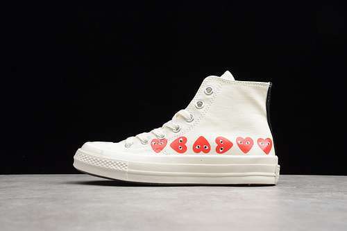 [162972C]-[CHUCK TAYLOR ALL-STAR 70S X CDG HIGH MULTI HEARTS WHITE/RED-EGRET]
