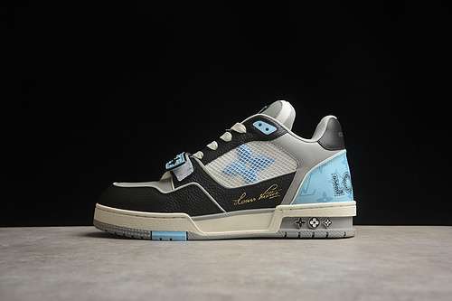【630】[2022TRAINER L*V LOUIS VUITTON TRAINER BLACK/GREY/BLUE]-[WOMAN:35-39]-[MAN:40-45]