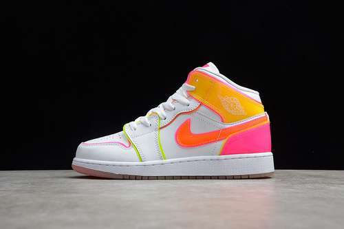 【360】[CV4611-100]-[AIR JORDAN 1 MID SE GS EDGE GLOW WHITE/HYPER CRIMSON/PINK BLAST]-[WOMAN:35.5-39]