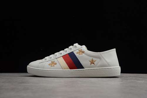 【520】[GU*CCI ACE EMBROIDERED LOW-TOP SNEAKER WHITE/BLUE/GOLD]-[WOMAN:35-39]-[MAN:40-44]