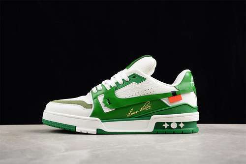 【630】[LOUIS VUITTON TRAINER SNEAKER LOW L*V WHITE/GREEN]-[WOMAN:35-39]-[MAN:40-45]