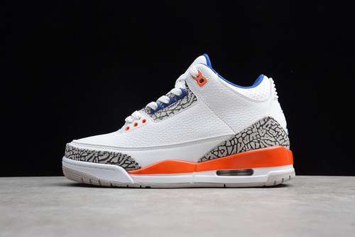 [136064-148]-[GZ AIR JORDAN 3 RETRO KNICKS WHITE/OLD ROYAL/ORANGE/GREY]-[MAN:40-45]