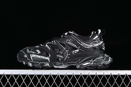 【540】[W3SR22315]-[BA*LEN*CIAGA TRACK SNEAKER TESS S.GOMMA RES BI ALV/TIS EFF NUBUK/TIS WHITE/BLACK]