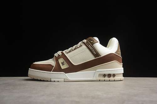 【680】[LO*UIS VUITTON TRAINER SNEAKER LOW WHITE/BROWN]-[MAN:39-45]