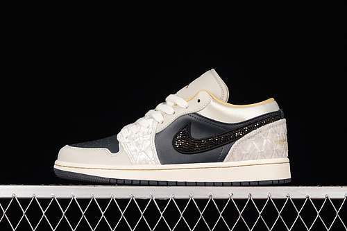 【300】[DV1762-001]-[AIR JORDAN 1 LOW SE BEADED SWOOSH ANTHRACITE/LIGHT BONE/SAIL/WOLF GREY/GOLD DUST]