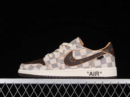 【900】[L*V X AIR JORDAN 1 LOW OG CUSTOM DAMIER AZUR/BROWN/L*V MONOGRAM]-[WOMAN:36-39]-[MAN:40-47.5]