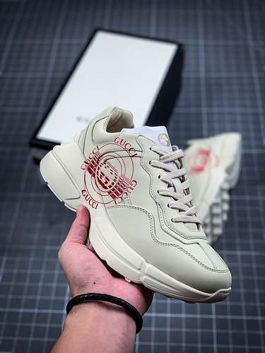 【650】[GU*CCI RHYTON VINTAGE TRAINER SNEAKER BEIGE/RED]-[WOMAN:35-39]-[MAN:40-45]