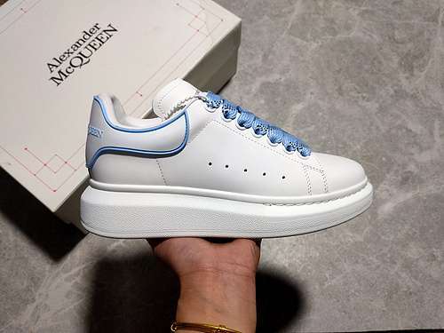 【480】[ALE*XANDER MCQUEEN SOLE LEATHER SNEAKERS WHITE/WHITE/LIGHT BLUE]-[WOMAN:35-39]-[MAN:40-44]