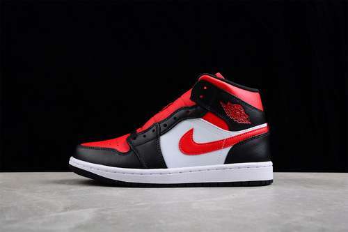 【340】[554724-079]-[CJ AIR JORDAN 1 MID BRED TOE BLACK/WHITE/FIRE RED]-[WOMAN:35.5-39]-[MAN:40-46]