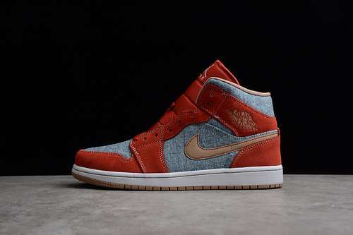 【340】[DM4352-600]-[CJ AIR JORDAN 1 MID DENIM RED CINNABAR/HEMP/WHITE]-[MAN:40-46]