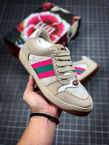 【550】[GU*CCI DISTRESSED SCREENER SNEAKER BEIGE/PINK/BLUE]-[WOMAN:35-40]
