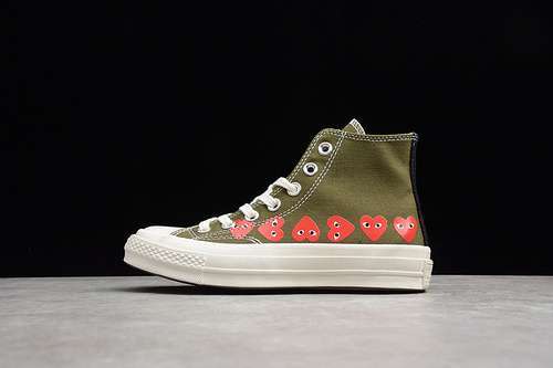 [162873C]-[CHUCK TAYLOR ALL-STAR 70S X CDG HIGH MULTI HEARTS GREEN/RED-EGRET]