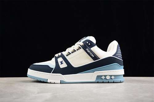 【630】[LOUIS VUITTON TRAINER SNEAKER LOW L*V WHITE/BLUE]-[WOMAN:35-39]-[MAN:40-45]