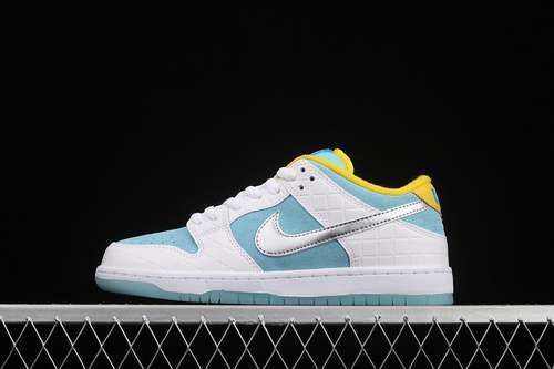 【460】[DH7687-400]-[FTC X SB DUNK LOW WHITE/LAGOON PULSE-METALLIC SILVER-SPEED YELLOW]