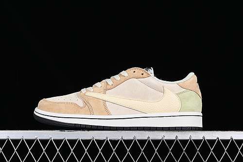 【380】[DM7866-688]-[TRAVIS SCOTT AIR JORDAN 1 LOW OG WHITE/GREY/BROWN/GREEN]-[UNISEX:36-47.5]