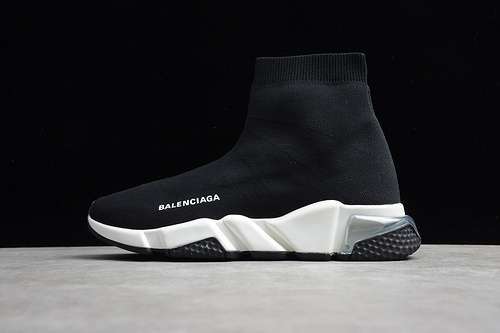 【360】[BA-LEN-CIAGA SPEED STRETCH-KNIT MID SNEAKERS BLACK/WHITE]-[WOMAN:36-39]-[MAN:40-46]