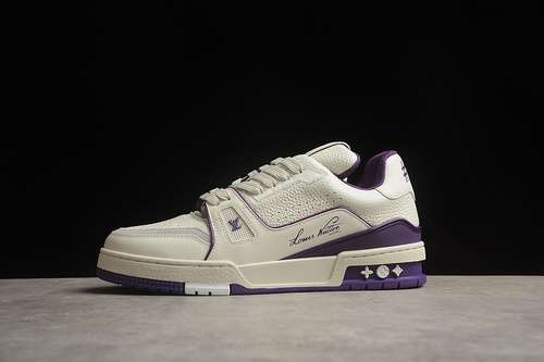 【680】[LOUIS VUITTON TRAINER SNEAKER LOW L*V WHITE/GREY/PURPLE]-[WOMAN:35-40]-[MAN:40-45]