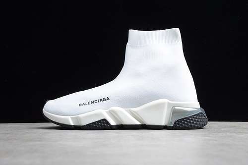 【360】[BA-LEN-CIAGA SPEED STRETCH-KNIT MID SNEAKERS WHITE/BLACK]-[WOMAN:36-39]-[MAN:40-46]
