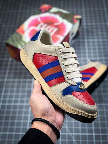 【360】[GU*CCI SCREENER SNEAKER BEIGE/RED/BLUE-ORANGE]-[WOMAN:35-39]