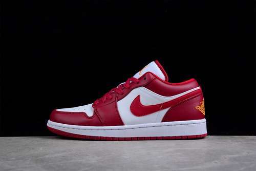 【300】[553560-607]-[AIR JORDAN 1 LOW GS CARDINAL NOBLE RED/WHITE/NOBLE RED/UNIVERSITY GOLD]