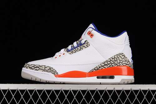 【550】[136064-148]-[AIR JORDAN 3 RETRO KNICKS WHITE/OLD ROYAL-UNIVERSITY ORANGE-TECH GRE]
