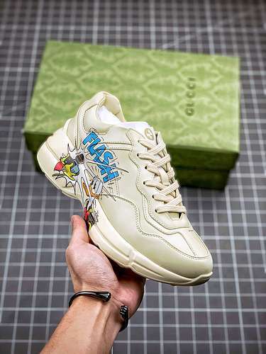 【600】[GU*CCI RHYTON VINTAGE TRAINER SNEAKER BEIGE/BEIGE/BLUE]-[WOMAN:35-39]-[MAN:40-44]
