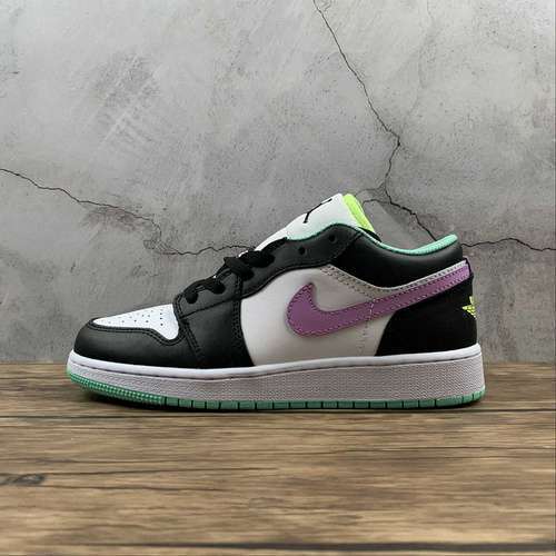 【290】[553560-151]-[AIR JORDAN 1 LOW GS WHITE/BLACK/GREEN GLOW/VIOLET SHOCK]-[WOMAN:36-40]