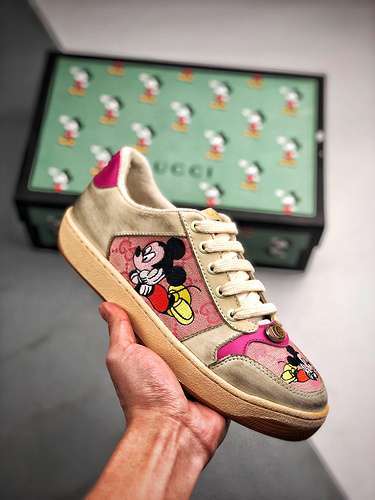 【320】[GU*CCI ACE EMBROIDERED LOW-TOP SNEAKER BROWN/PINK]-[WOMAN SIZE:35-39]