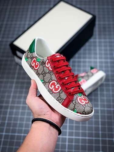 【380】[GU*CCI ACE EMBROIDERED LOW-TOP SNEAKER DARK KHAKI/GREEN/RED]-[WOMAN SIZE:35-39]