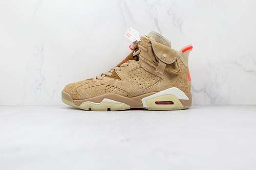 【550】[DH0690-200]-[TRAVIS SCOTT X AIR JORDAN 6 RETRO BRITISH KHAKI/SAIL/BRIGHT CRIMSON]