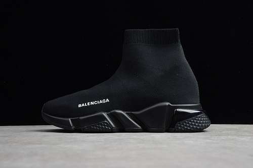 【360】[BA-LEN-CIAGA SPEED STRETCH-KNIT MID SNEAKERS BLACK/BLACK/WHITE]-[UNISEX:36-46]