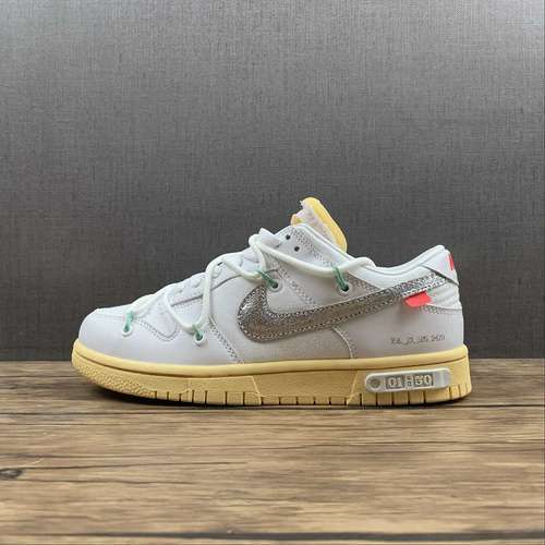 【300】[DM1602-127]-[OW X SB DUNK LOW LOT 01 OF 50 WHITE/METALLIC SILVER/BUTTER]-[UNSIEX:36-45]