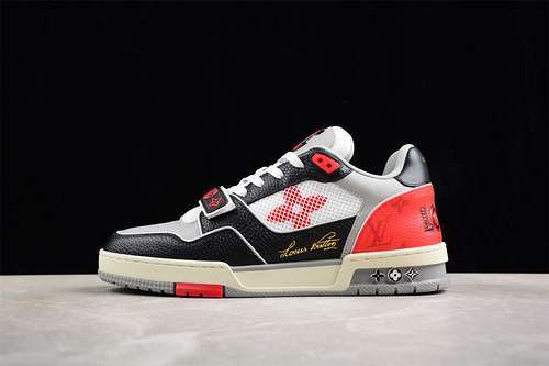 【630】[LOUIS VUITTON TRAINER SNEAKER LOW L*V WHITE/BLACK/GREY/RED]-[WOMAN:35-39]-[MAN:40-45]
