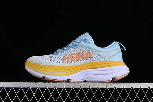 【260】[1127954 SSCA]-[HOKA ONE ONE BONDI 8 WHITE/YELLOW/BLUE]-[WOMAN:36-39]-[MAN:40-45]