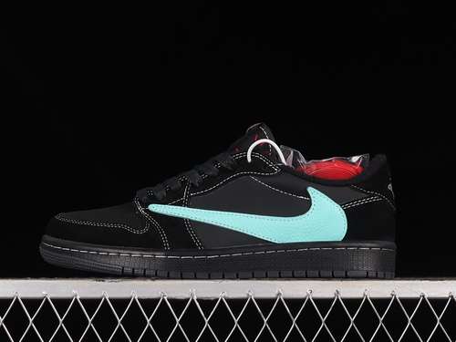 【340】[DM7866-401]-[TRAVIS SCOTT X AIR JORDAN 1 LOW OG SP TIFFANY BLACK/BLACK/TIFFANY BLUE]