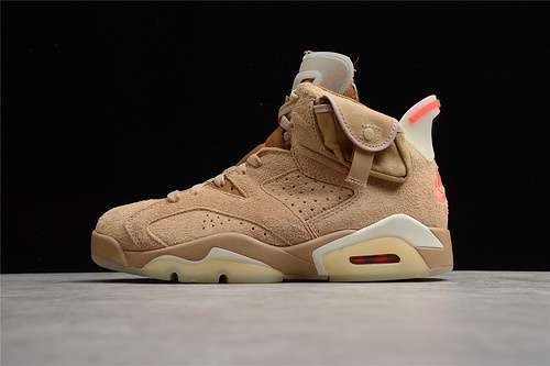 【580】[DH0690-200]-[TRAVIS SCOTT X AIR JORDAN 6 RETRO BRITISH KHAKI/SAIL/BRIGHT CRIMSON]