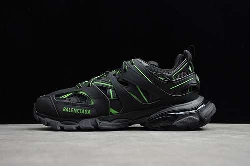 【580】[BA*LEN*CIAGA TRACK 3.0 SNEAKER BLACK/BLACK/GREEN]-[WOMAN:35-39]-[MAN:40-46]