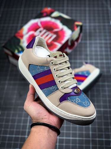 【550】[GU*CCI DISTRESSED SCREENER SNEAKER BEIGE/PINK/BLUE]-[WOMAN:35-40]