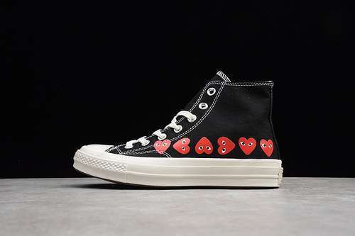 [162971C]-[CHUCK TAYLOR ALL-STAR 70S X CDG HIGH MULTI HEARTS BLACK/RED-EGRET]