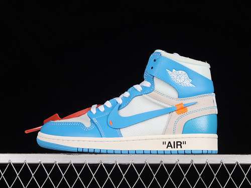 【400】[AQ0818-148]-[OW X AIR JORDAN 1 RETRO HIGH OG UNC WHITE/DARK POWDER BLUE-CONE]-[UNISEX:36-47.5]
