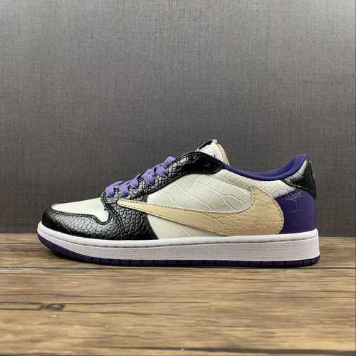 【300】[DM7866-189]-[FRAGMENT DESIGN X TRAVIS SCOTT X AIR JORDAN 1 LOW WHITE/COURT PURPLE/BLACK]