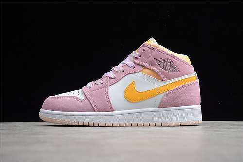 【340】[DC9517-600]-[AIR JORDAN 1 MID SE GS LIGHT ARCTIC PINK/UNIVERSITY GOLD/WHITE]-[WOMAN:36-40]