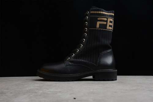 【480】[18269-3F114-003]-[FEN*DI KNITTED ELASTIC MARTIN BOOTS BLACK/BLACK/BROWN]-[WOMAN:35-40]