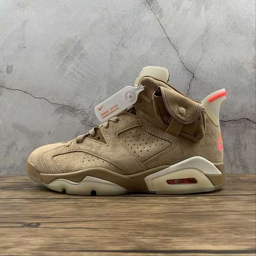 【650】[DH0690-200]-[TRAVIS SCOTT X AIR JORDAN 6 RETRO BRITISH KHAKI/SAIL/BRIGHT CRIMSON]