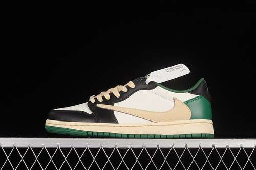 【380】[DM7866-128]-[FRAGMENT DESIGN X TRAVIS SCOTT X AIR JORDAN 1 LOW BLACK/BEIGE/GREEN]-[U