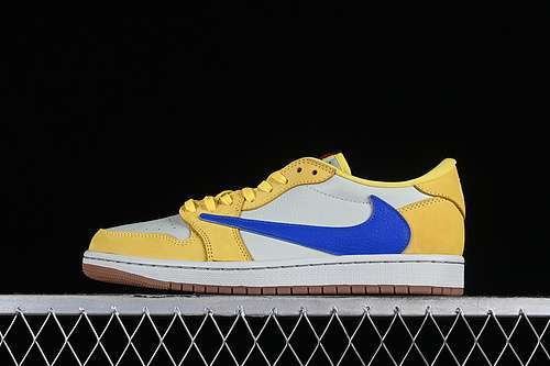【460】[DZ4137-700]-[TRAVIS SCOTT AIR JORDAN 1 RETRO LOW CANARY/RACER BLUE/LIGHT SILVER/MEDIUM BROWN]