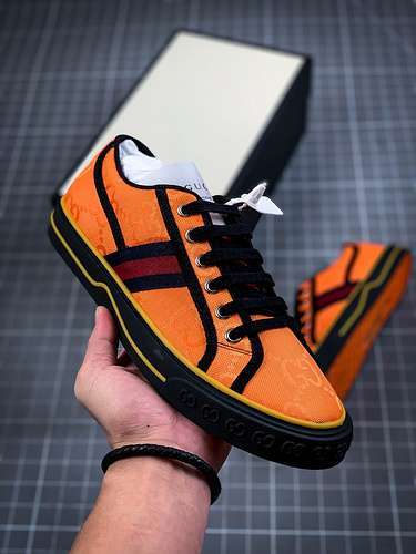 【420】[GU*CCI ACE EMBROIDERED LOW-TOP ORANGE/BLACK/RED]-[WOMAN:35-39]-[MAN:40-44]