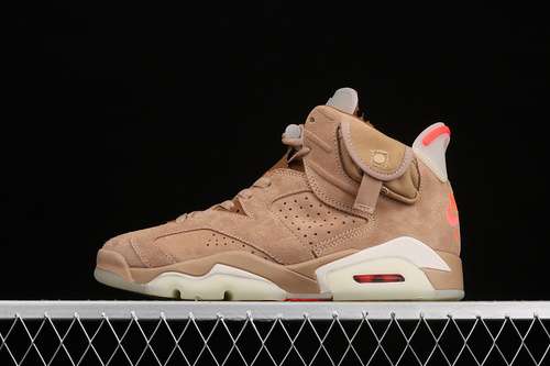 【550】[DH0690-200]-[TRAVIS SCOTT X AIR JORDAN 6 RETRO BRITISH KHAKI/SAIL/BRIGHT CRIMSON]
