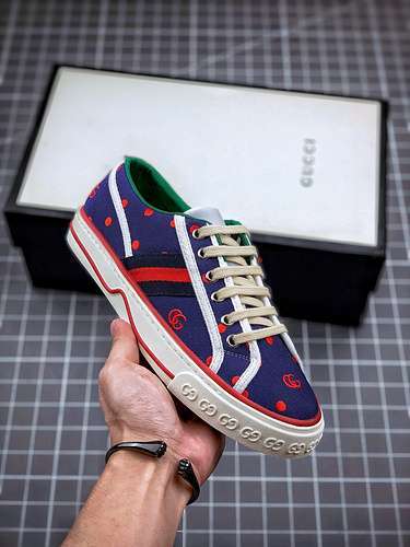 【450】[GU*CCI TENNIS 1977 PRINT SNEAKER NAVY BLUE/WHITE/RED]-[WOMAN:35-40]